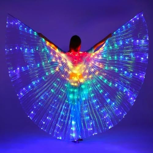 Ragyzity LED Isis Wings Glow Light Up Belly Dance Costumes with Sticks, Led Butterfly Wings,Led Glow Angel Wings, Ideal for Carnival,Stage,Halloween Christmas Party (Adult Colorful)