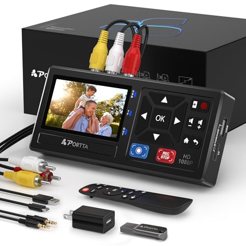 Portta VHS to Digital Converter with 128GB USB3.0 Flash Drive, Video to Digital Recorder Compatible with VHS, VCR, DVR, DVD, Hi8, Mini DV Players, Camcorder (VHS/Tapes/DVD Player Not Included)
