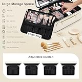 Faquenc Leather Makeup Case with LED Lighted Mirror 11.4 Inch Travel Makeup Bag Adjustable Brightness in 3 Colors Cosmetic Organizer Artist Storage Bag with Dividers Brush Holder Bag Present Box White