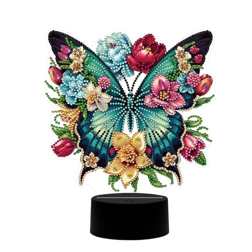 USB Diamond Art Lamp Kits, Christmas Art Painting Night Light Kits, Christmas Pattern Decorative Lamp for Bedroom Living Room Home Office (Double-Sided Dot Diamond)-#13-Butterfly