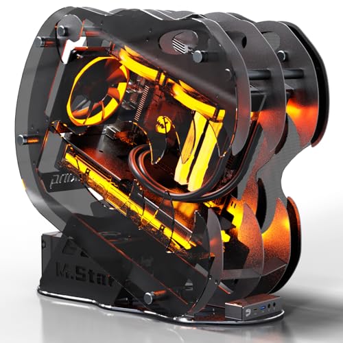 MegaPC Upgraded Open-Frame Mid-Tower Micro-ATX/Mini-ITX Gaming PC Case, Tempered Glass Side Panel, Pre-Installed ARGB PWM Fan, with USB3.0, USB-C, 240mm Radiator Support (Black)