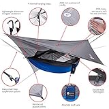 Easthills Outdoors Jungle Explorer 118" x 79" Double Camping Hammock Lightweight Rip-Stop Parachute Nylon 2 Person Hammocks with Removable Bug Net, Tree Straps and Tarp Blue