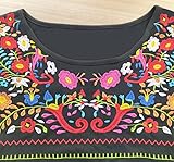 Melliflo Long Sleeve Mexican Shirts for Women Floral Embroidered Peasant Blouse Ethnic Style Boho T-Shirts(Navy Blue. X-Large)