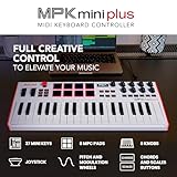 Akai Professional MPK Mini Plus - USB MIDI Keyboard Controller with 37 Mini Keys, 8 MPC Pads, Sequencer, MIDI/CV/Gate I/O, Music Production Software, White Limited Edition