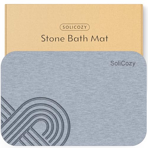 SoliCozy Stone Bath Mat – Diatomaceous Earth Quick Drying Non-Slip Shower Mat – Super Absorbent Water Absorbing Bath Stone Mat for Bathroom, Kitchen, and Shower (Grey, 24x16, Large)