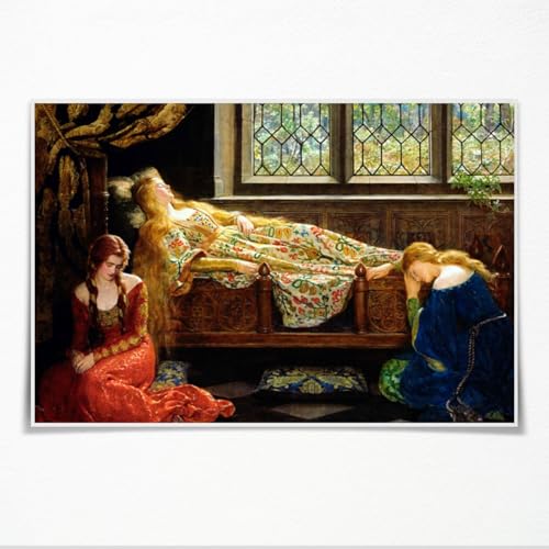 Sleeping Beauty Myth John Collier Fairy Tales Poster Print Canvas Painting Wall Art Picture Living Room Bedroom Home Decorations Unframed30x20inch