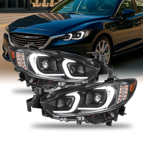 AKKON 2015 2016 2017 Mazda 6 C-Shape LED DRL Light Tube Projector Headlights Black Housing