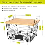 2 Set Stackable Wire Basket with Bamboo Top - Kitchen Counter, Pantry Organizer and Storage - Produce Onion Potato Fruits Vegs Bread Food Snack Spice Organizing Bin for Cabinet Shelf Countertop Floor