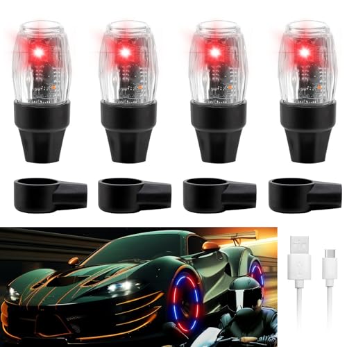 YUERWOVER 4 PCS Tire Valve Light Colorful LED Car Wheel Lights Waterproof Flash Lantern Tire Valve Stem Cap Lamp Automotive Decoration Accessories for SUV Truck Motorcycle Bike Bicycle (4 Red)