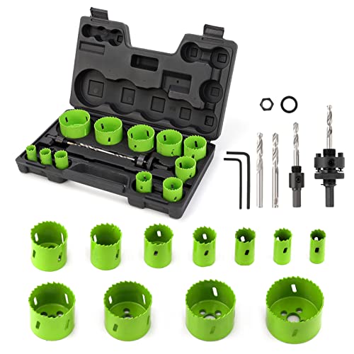 Yougfin Hole Saw Kit, 18 Pieces Bi-Metal Hole Saws Heavy Duty Hole Cutter with Carrying Case, Ideal for Metal, Cornhole Boards, Wood, Plastic, Drywall