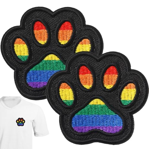 24 Pcs Iron on Patches Paw Print, Iron/sew on Patches for Clothing, Cute Paw DIY Decoration or Repair Fabric Embroidery Stickers for Dresses Backpacks Jeans T-Shirt Caps Shoes(Rainbow,24 Pcs)