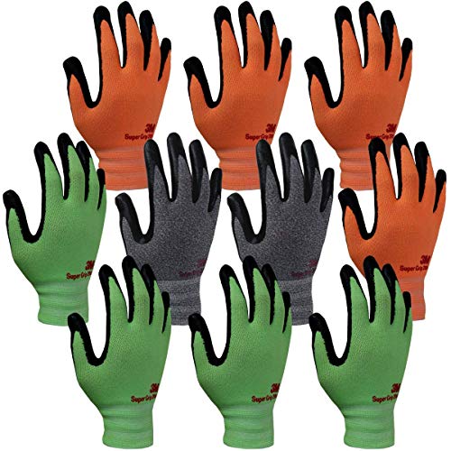3M Super Grip 200 Gardening Gloves Work Gloves -10 Pairs, Assorted Colors (Medium)