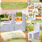 Brieftons 10-Blade Vegetable Spiralizer: Strongest-Heaviest Duty Spiral Slicer, Best Veggie Pasta Spaghetti Maker for Low Carb/Paleo/Gluten-Free, With Container, Lid, Blade Caddy, 4 Recipe Ebooks