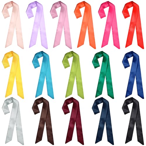 Geyoga 16 Pack Hair Ribbons for Women 40 Inches Neck Scarf Purse Handbag Handle Ribbon Hair Scarf for Women