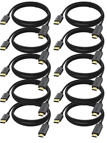 10 Ft DisplayPort to HDMI Cable 10-Pack, (Display Port) DP to HDMI Cable Male to Male Cord FHD Nylon Braided Supports Video and Audio Conveter for PCs to HDTV, Monitor, Projector