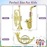 Treela Set of 3 Musical Instruments Saxophone Trumpet and Horn for Beginners 3 Wind and Brass Musical Instruments Combo with Colorful Keys Coded for Boys Girls (Gold)