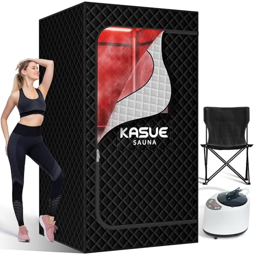 KASUE Portable Infrared Sauna Box for Home, 5-Layer Waterproof, XL Steamer, Folding Chair, Steam Sauna Tent for Steam Detox Relaxation Spa, Indoor & Outdoor (Black)