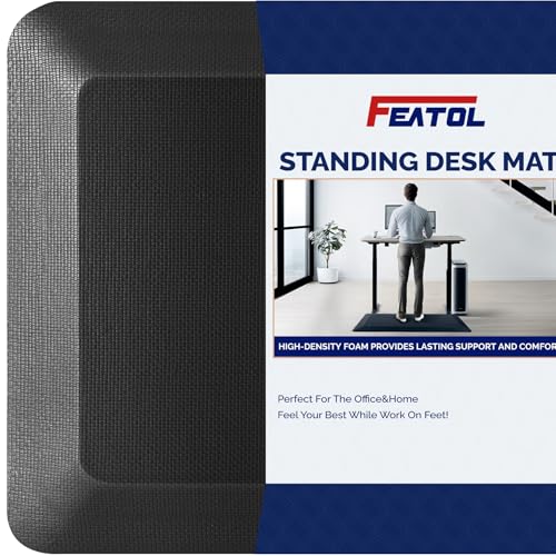 FEATOL 2 Packs Anti Fatigue Mats Thick Cushioned Standing Desk Mat Office, Ergonomic Kitchen Mats Set of 2, Memory Foam Comfort Floor Mat Padded Foam Rugs, Stain Resistant, Non-Slip (20" x 32", Black)