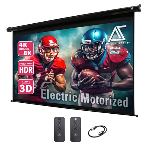 Akia Screens 110 inch Motorized Projector Screen Electric Drop Down Remote Controlled 16:9 8K 4K HD 3D Retractable Ceiling Wall Mount Black Projection Screen Office Home Movie Theater AK-MOTORIZE110H2