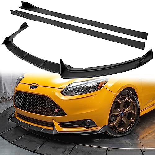 Q1-TECH, 9PCS Front Bumper Lip & Side Skirt Extensions Diffuser Compatible with 2012-2014 Ford Focus ST Hatchback Models, Front Bumper Lip Spoiler Air Chin Body Splitter ABS (Matt Black)