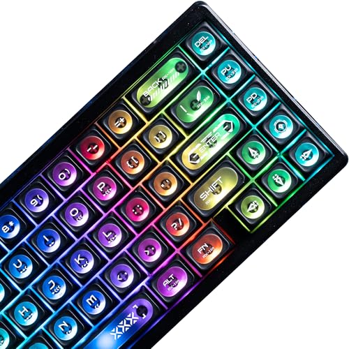 OHY XVX Black Shine Through Keycaps for Mechanical Keyboards - 136 Keys Black Translucent Cat Eye Design,Cherry MAX Profile, PC+PBT Frosted RGB Keycaps