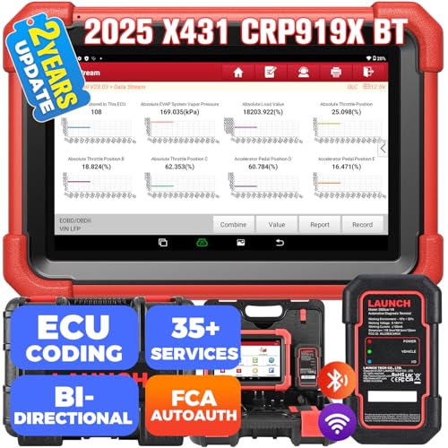LAUNCH X431 CRP919XBT Elite OBD2 Scanner, 2025 Wireless Bidirectional Scan Tool with DBSCar VII Connector, ECU Coding, FCA AutoAuth, 2-Year Free Update, V.A.G Guide, 35+ Services, All Systems, CANFD