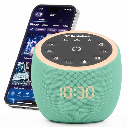 Smart White Noise Sound Machine with 361 Non Looping Soothing Sounds for Sleep Relax, Bedside Dimmable Clock, Night Light for Adults Baby Kids Lullaby, Green Color