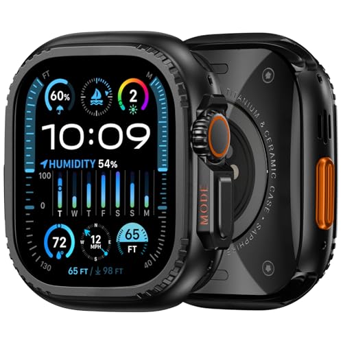 Case for Apple Watch Ultra 2 49mm: Rugged Metal Bumper for iWatch Ultra Thin Frame Ceramic Like Back Cover Stylish NO Front - Screen Protector Black