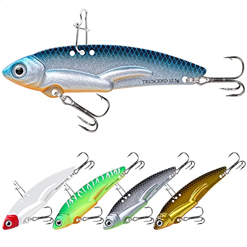 TRUSCEND Saltwater Fishing Lures Bass, 0.44oz/2.4" VIB Lures, Metal Blade Bait Jigs Walleye Trout Fishing Lures for Freshwater, Salmon Musky Pike Jigging Spoon Flutter Swimbaits, Fishing Gifts for Men