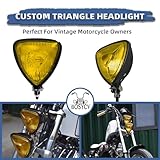 BOSYCY Motorcycle LED Headlight, Custom Triangle High Low Beam Headlamp, Upgraded Bikes' Black Front Light Universal Fit Chopper Cafe BobberRacer Harley Springers Triumph - Bottom Mount Amber Lens