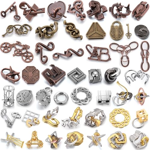 Yilloog 48 Pcs Metal Puzzles 3D Game Puzzle Difficult Metal Brain Assortment for Adults Game Highly Hard Brain IQ Logic Test Disentanglement for Classroom Mind Challenge