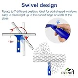 ITTAHO Squeegee for Window Cleaning,12" Squeegee and 11" Microfiber Scrubber Combi with Stainless Steel Pole,Extendable Window Cleaner for Car,Sliding Door,Shower Glass Door-Swivel Style-2 Pads