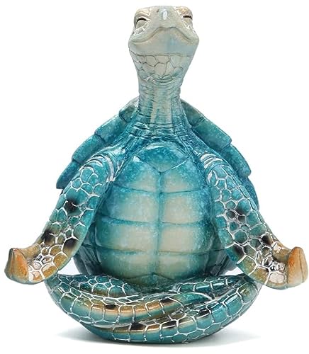 VVGIFTS Sea Turtle Meditation Yoga Decor, Meditating Coastal Beach Decorations, Zen Yoga Resin Statue for Home Office Ornaments (Put The Palm Separate)