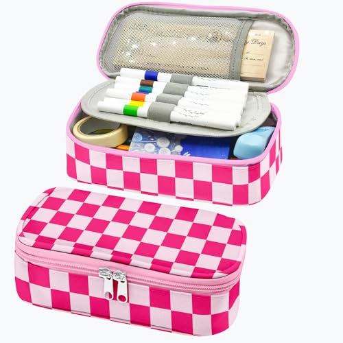 WRIGAEL Pencil Pouch Case Bag for Girls Cute Aesthetic Large Capacity Big Kawaii Pen Soft Qrganizer Kids Checkered School College Adults Teen Women Students Girly Modern Unique Pretty Teenage