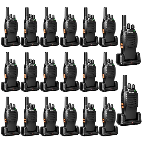 Retevis H-777 2 Way Radios Walkie Talkies Long Range, Rechargeable Two Way Radios, Hand Free Adults Walkie Talkies with Charging Base(Black, 20 Pack)