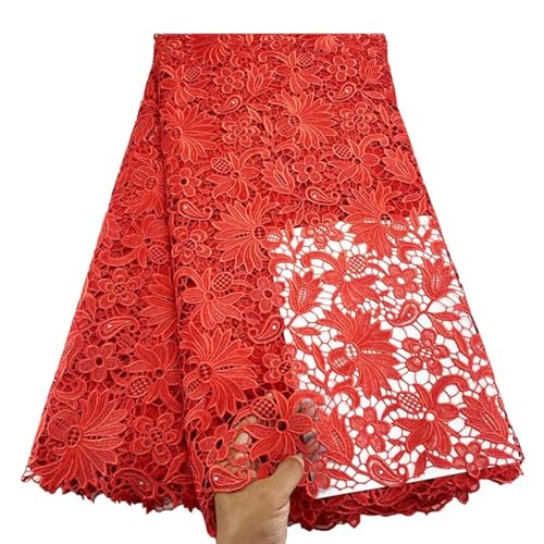 FSZXMH African Lace Fabric 5 Yards Che009 Nigeria French Guipure Lace Fabric Embroidery Cord Lace for Wedding Party Red