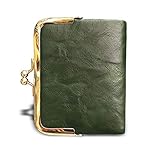 AOXONEL Womens Wallet Small Rfid Ladies Compact Bifold Leather Vintage Coin Purse With Zipper and Kiss Lock (Green)