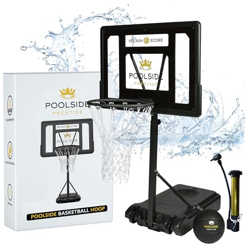 35"-48" Adjustable Swimming Pool Basketball Hoop - Poolside Basketball Hoop with Basketball - Black Pool Hoop with Durable Mesh Net That Lasts 4X Longer Than Standard Nets