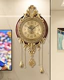 Poserion Large Retro Wall Clock with Swinging Pendulum Royal Line Silent High-end Luxury Metal Wood Mid Century Vintage Style Clock