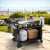 Shintenchi Outdoor Grill Cart Table with Stainless Steel Top for Kitchen Prep and BBQ, Outdoor Kitchen Island Table with Side Handle, Multifunctional Outdoor Grill Table, Black