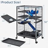 HABUTWAY 50''H Metal Small Animal Cages, Rolling Chinchilla Cage with Removable Ramps, Lagre Critter Nation Cage for Chinchillas/Guinea Pigs/Rabbit, Ferret Cages with Hammock & 5 Tiers, Black