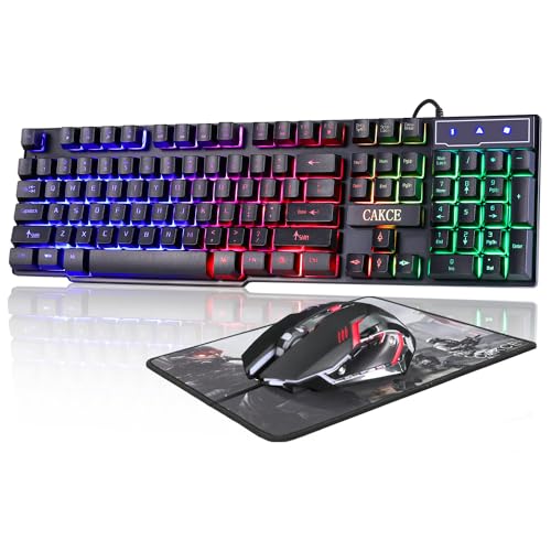 Cakce RGB Gaming Keyboard and Colorful Mouse Combo,USB Wired LED Backlight,Letter Glow,Mechanical Feeling for Laptop PC Computer Game and Work