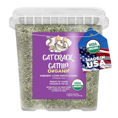 Cat Crack Organic Catnip, 100% Natural Cat Nips Organic Blend That Energizes and Excites Cats, Safe Catnip Treats Used for Cat Play, Cat Training, & New Organic Catnip Toys for Cats(1 Gallon Organic)
