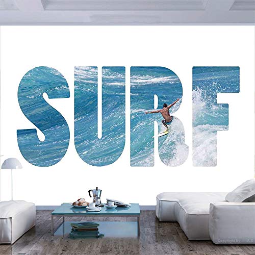 55x30 inches Wall Mural,Surfer Riding Giant Majestic Ocean Wave in Hawaii Adrenalin Epic Athlete Sea Pacific Peel and Stick Self-Adhesive Wallpaper Removable Large Wall Sticker Wall Decor for Home Off