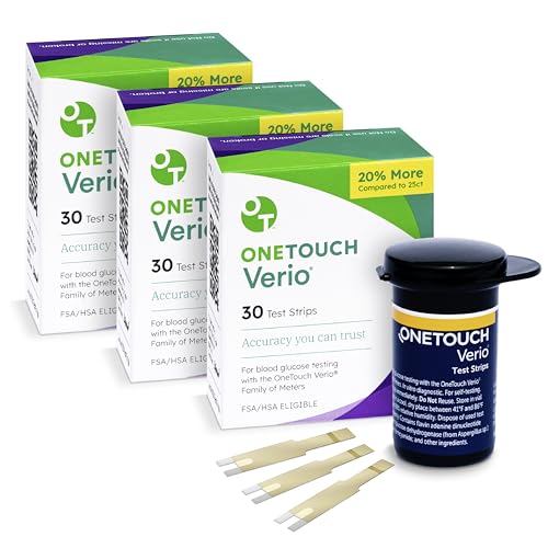 OneTouch Verio Test Strips for Diabetes Value Pack - 90 Count - for Blood Sugar Monitor - Home Self Glucose Testing - 3 Boxes, 30 Strips Per Pack