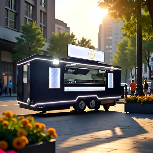 BELYOO Mobile Food Truck with Kitchen and Refrigeration Food Trailers for Sale with Full Kitchen Fully Equipped Food Trailer Restaurant Truck Equipment Hot Dog Cart for Sales