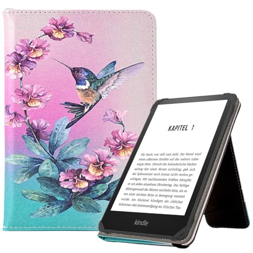 KEROM Universal 6 inch eReader Case, Universal eReader Case 6 inch, PU Leather Stand Cover with Hand Strap for All 6'' Kindle/Kindle Paperwhite/Kobo/Tolino/Nook/Sony/InkBook E-Book Reader, Hummingbird