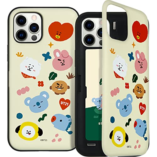 BT21 Official Merchandise for iPhone 12 Case (6.1 inch) iPhone 12 Pro Case with Card Holder Mirror Shockproof Protective Thin Slim Hard PC Back Cover Phone Case