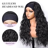 Aminow Long Wavy Headband Wig Water Wave Synthetic Wig Loose Curly Glueless Half Wigs for Black Women Soft & Realistic as Human Hair Natural Black 26 Inch