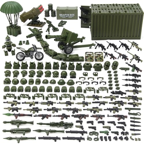 Jungle Green Army Accessories Kit 325 Pcs Military Weapons Pack Gear E.O.D Suit NVD Helmet Shipping Container Armory Building Block Toy for Soldiers Compatible with Major Brands